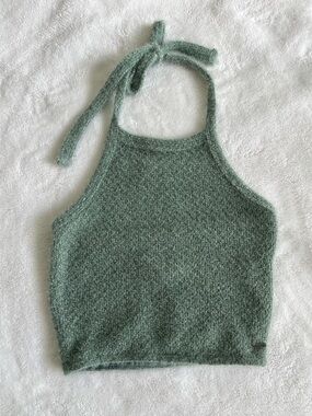 Hollister Green Fuzzy Tie Neck Halter Top